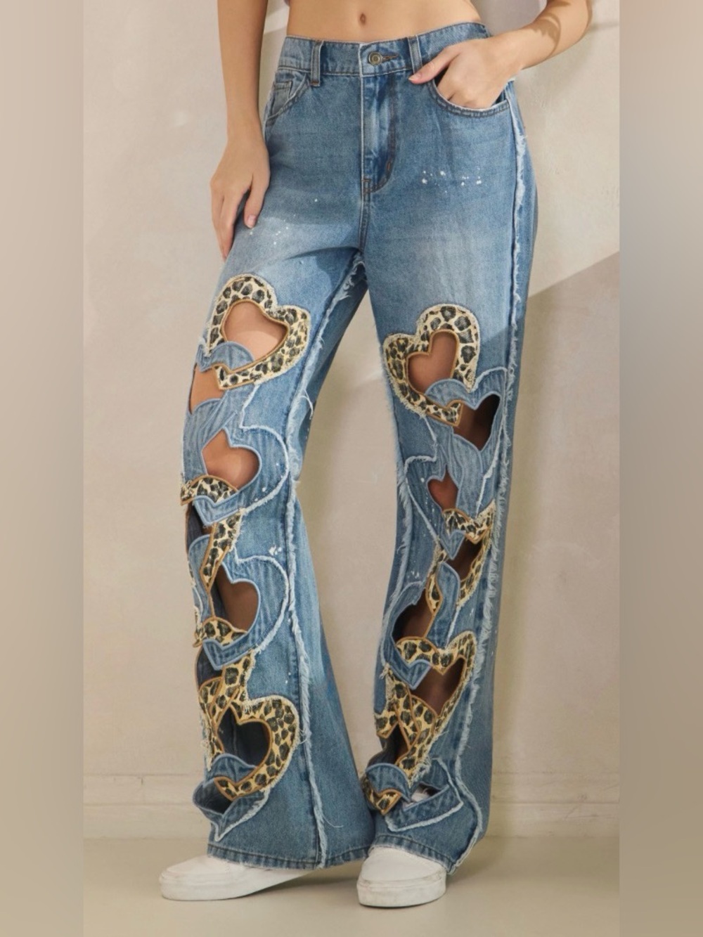 #1359 Oli & Hali cut out Leopard Heart Jeans